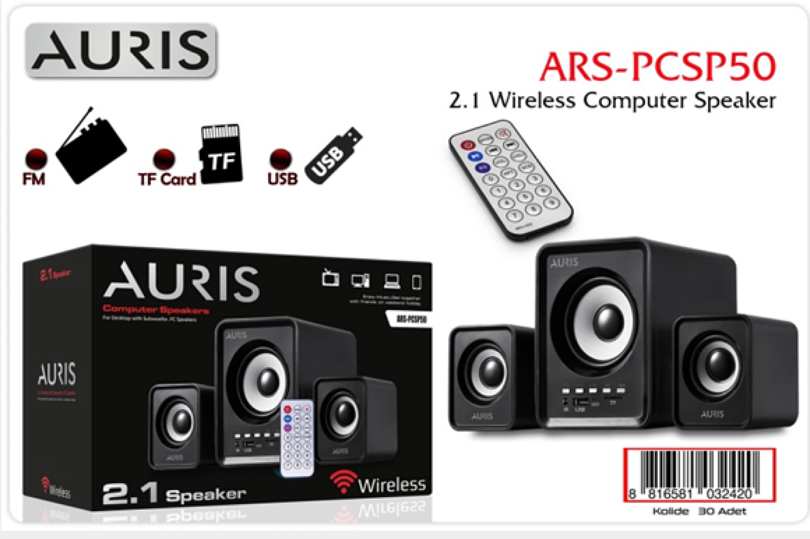 #133 - Auris 2+1 Kumandalı Wireless Bilgisayar Speaker